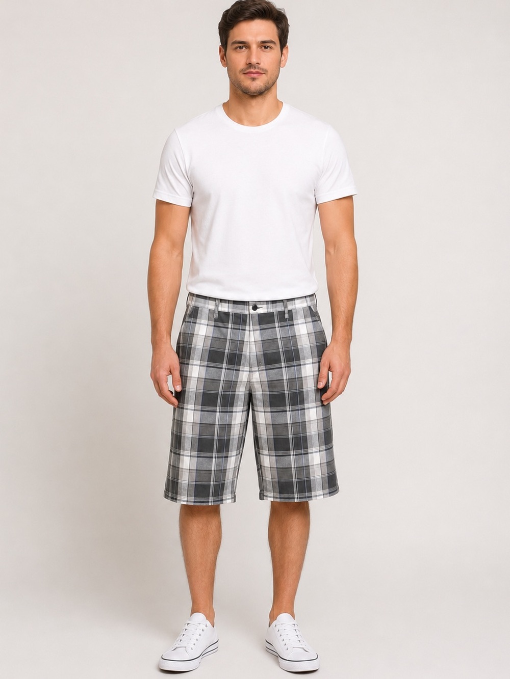 Genuine Dickies Men's Size 36 Dark Plaid Longline Bermuda Shorts